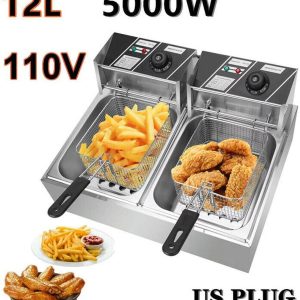 Miumaeov Stainless Steel Deep Fryer with Frying Baskets and Lid, 12.7QT/12L Capacity Countertop Deep Fryer, Frying Machine