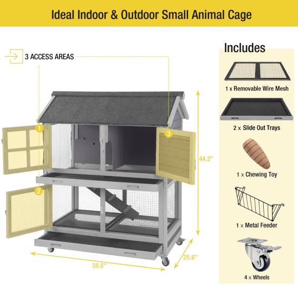 Aivituvin Rabbit Hutch Outdoor Large, Rabbit Cage Indoor Bunny Hutch Bunny Cage with Wheels -Upgrade Removable Wire Rack - Image 4