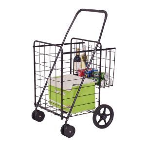 Costway Folding Shopping Cart Jumbo Basket with Swivel Wheels