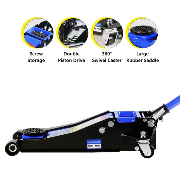 DSstyles 3 Ton Hydraulic Floor Jack Dual Pump 6600 Lb Capacity Lifting Range 3.3"-18.5" Low Profile Service Jack for Quickly Car Lift - Image 7