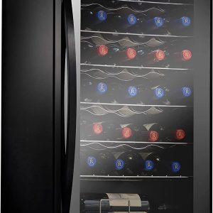 NutriChef 28 Bottle Large Compressor Wine Cooler Refrigerator Cooling System Black Glass Door