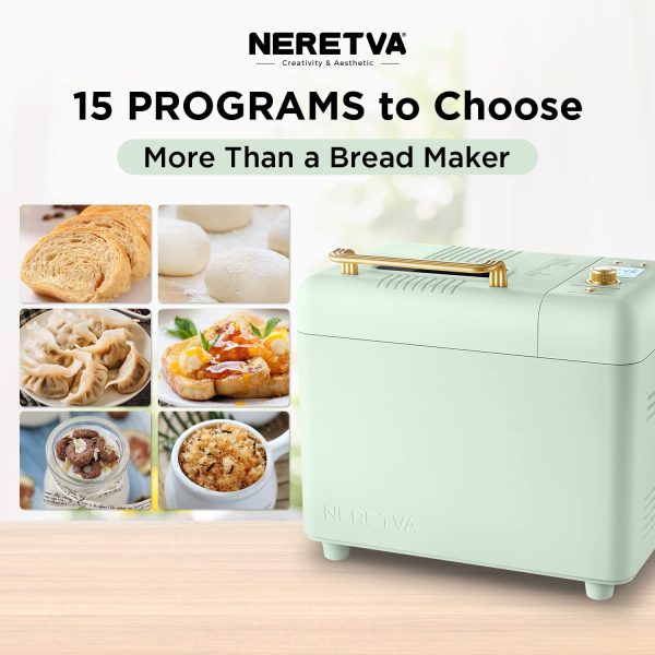 Neretva Bread Maker Machine, 15-in-1 2LB Automatic Breadmaker with Gluten Free Sourdough Setting, Auto Nut Dispenser (Mint Green) - Image 3