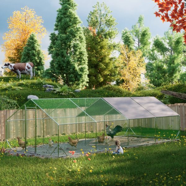Large Metal Chicken Coop, Walk-in Chicken Run,Galvanized Wire Poultry Chicken Hen Pen Cage, Rabbits Duck Cages with Waterproof and Anti-Ultraviolet Cover for Outside(10' L x 26' W x 6.56' H) - Image 9