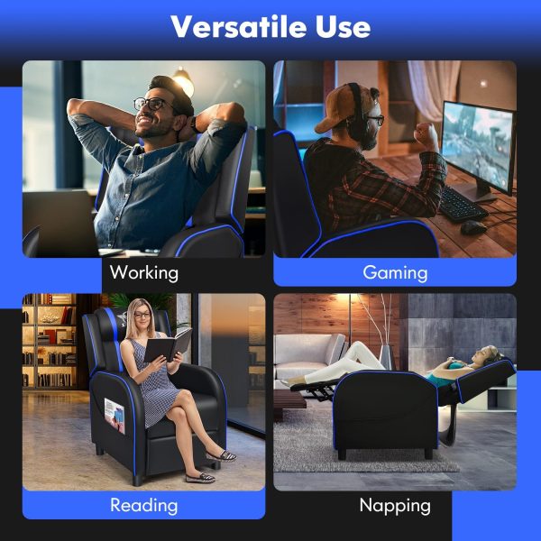 GYMAX Gaming Recliner, Massage Gaming Chair w/Adjustable Footrest, Remote Control & Side Pocket, Ergonomic Game Lounge Chair, Racing Style Single Theater Seat Game Sofa for Adults (Blue) - Image 8
