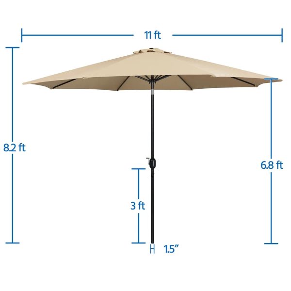 Topeakmart 11ft Patio Umbrella Market Umbrella with 8 Ribs Tilt and Crank for Garden, Deck, Backyard, Pool, Beach, Tan - Image 6