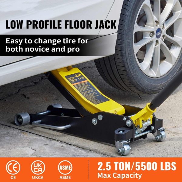 BENTISM Low Profile Floor Jack 2.5 Ton (5500 lbs), Aluminum and Steel Hydraulic Racing Floor Jack, Dual Piston Quick Lift Pump, 3-3/4"-18-7/10" Height Lifting Range, Yellow+Black - Image 2