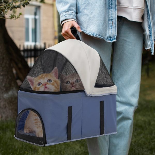 MoNiBloom 4 Wheel Foldable Dog Pet Stroller with Cup Holder, Navy Blue - Image 5