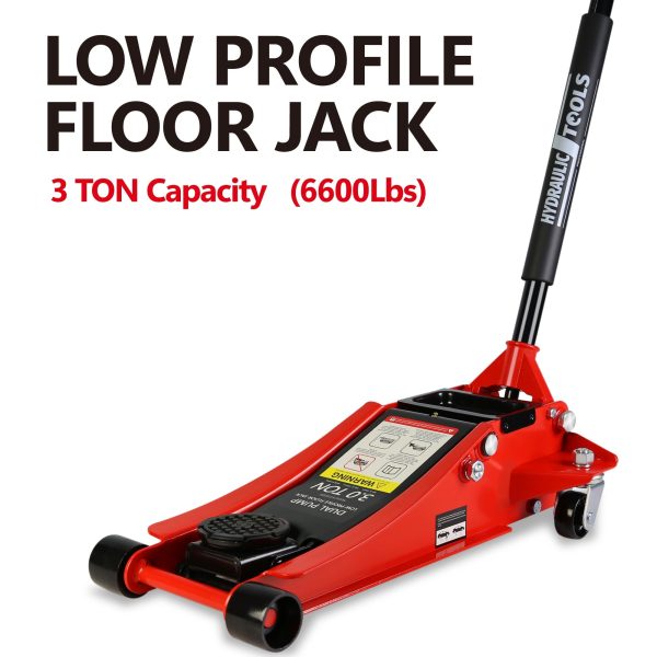 DSstyles 3 Ton Hydraulic Floor Jack Dual Pump 6600 Lb Capacity Lifting Range 3.3"-18.5" Low Profile Service Jack for Quickly Car Lift - Image 2