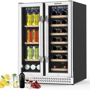 Yolsali 24 Inch Wine Cooler, Beverage Refrigerator, Dual Zone Wine Cooler Refrigerator with 2 Safety Locks, Adjustable Legs, Soft LED Light, Hold 20 Bottles and 57 Cans, Built-In or Freestanding