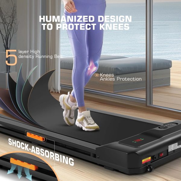 Walking Pad,2.5 HP Under Desk Treadmill 300LBS Capacity, Compact Portable Treadmill with Double Shock Absorption, Remote Control, LED Display,Installation-Free, Black - Image 2