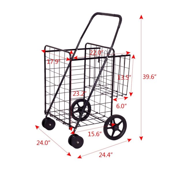 Costway Folding Shopping Cart Jumbo Basket with Swivel Wheels - Image 2