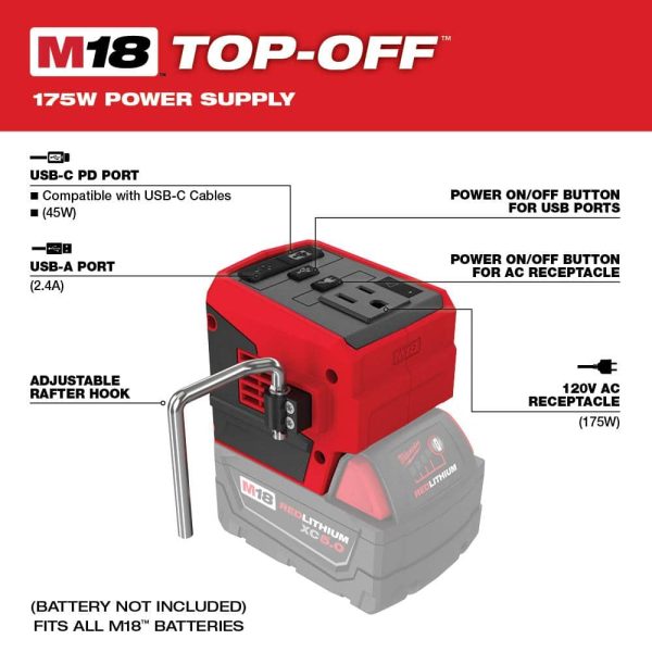 M18 18-Volt Lithium-Ion 175-Watt Powered Compact Inverter for M18 Batteries with (2) M18 HIGH OUTPUT 6.0 Ah Batteries 2846-20-48-11-1862 - Image 3