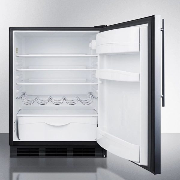 ADA compliant built-in undercounter all-refrigerator for residential use, auto defrost with stainless steel wrapped door, thin handle, and black cabinet - Image 3
