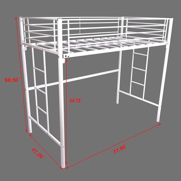 Metal Twin Loft Bed for Kids with Ladders and Safety Guard Rails Space-Saving Noise Free No Box Spring Needed White - Image 3