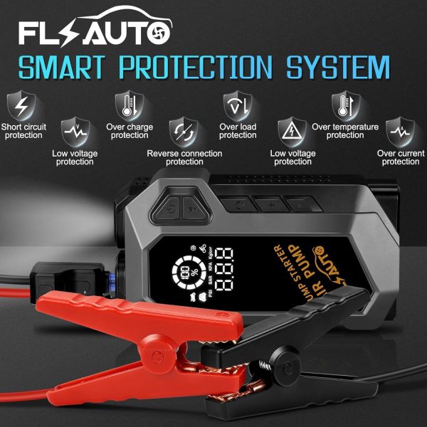 Portable Car Jump Starter, 4000A Peak Battery Jump Starter with Air Compressor 150 PSI Air Pump, 12V Auto Battery Booster Pack Safe Lithium Jumper Box with Dual USB QC 3.0 Led Light - Image 8
