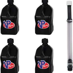 VP Racing Fuels Motorsport 5 Gallon Square Plastic Utility Jug Black & 14 Inch Hose (4 Pack)