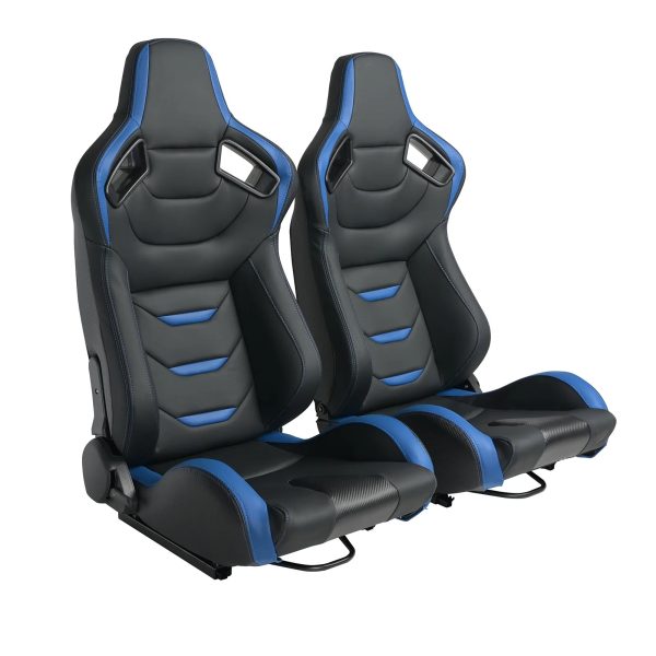 Racing Seats, 1 Pair Bucket Seats with Dual Lock Sliders for Front-Back Adjustment, PVC Leather Universal Racing Seats for Cars (Black with Blue) - Image 2