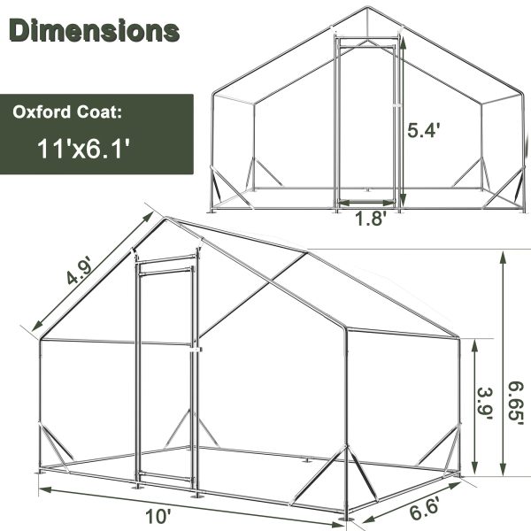 Large Metal Chicken Coop, Walk-in Chicken Run,Galvanized Wire Poultry Chicken Hen Pen Cage, Rabbits Duck Cages with Waterproof and Anti-Ultraviolet Cover for Outside(10' L x 6.6' W x 6.56' H) - Image 5