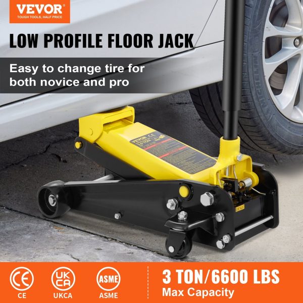 VEVOR Low Profile Floor Jack 3 ton Heavy Steel Single Piston Hydraulic Pump - Image 2