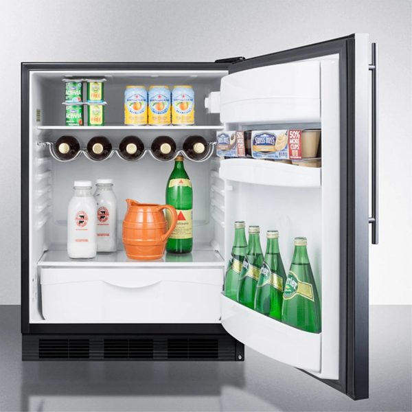 ADA compliant built-in undercounter all-refrigerator for residential use, auto defrost with stainless steel wrapped door, thin handle, and black cabinet - Image 4
