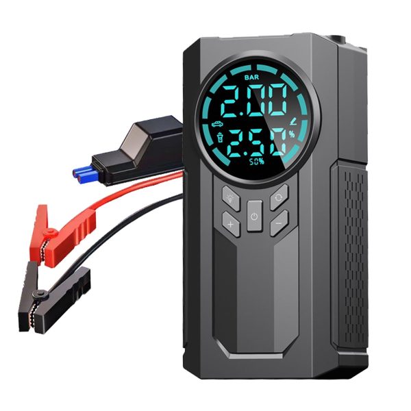 COFEST Car Inflator Battery Jump 2-in-1 1000A Emergency Start Power Supply 12V Battery Pack Battery Booster Jump Box Portable Charger Jumper Cables LED Display Screen Black - Image 2