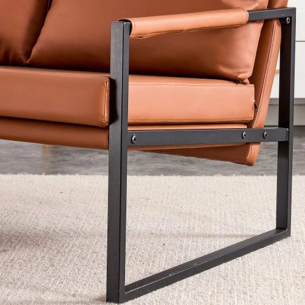GVJMTKP Modern Two-Seater Sofa Chair with 2 Pillows - PU Leather High-Density Foam Black Coated Metal Frame.BrownSF-D008-BR - Image 15