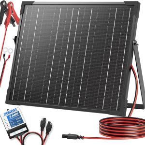 POWOXI 20W Solar Battery Charger 12V Solar Panel Trickle Maintainer +Upgraded 8A MPPT Controller+Adjustable Rack with Corner Protector for Car RV Boat