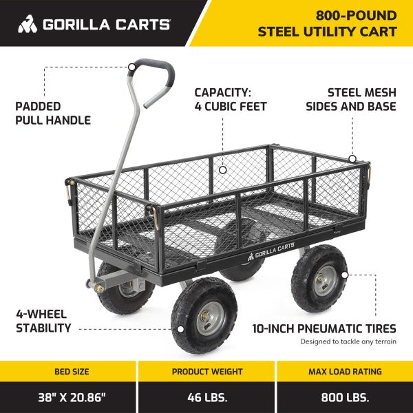 Gorilla Carts 800 Pound Capacity Heavy Duty Durable Steel Mesh Convertible Flatbed Garden Outdoor Hauling Utility Wagon Cart, Black - Image 3