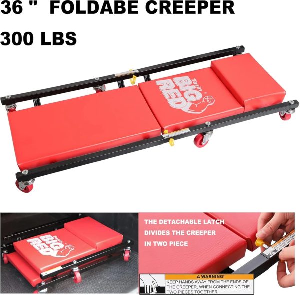 BIG RED 2 Ton Hydraulic Floor Jack with 2 Jack Stands and Rolling Garage Creeper Combo,Red, W8200 - Image 8