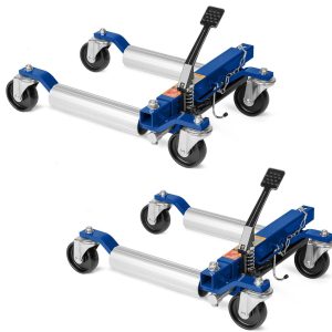 TUFFIOM Car Wheel Dolly Jack Set of 2, Hydraulic 1500-lbs Car Skates, 12'' Wheel Vehicle Positioning Jack, Heavy Duty Rollers with Foot Pedal for Tire Auto Repair Moving, Red/ Blue