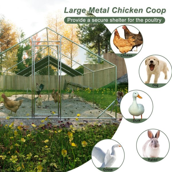 Large Metal Chicken Coop, Walk-in Chicken Run,Galvanized Wire Poultry Chicken Hen Pen Cage, Rabbits Duck Cages with Waterproof and Anti-Ultraviolet Cover for Outside(10' L x 26' W x 6.56' H) - Image 3