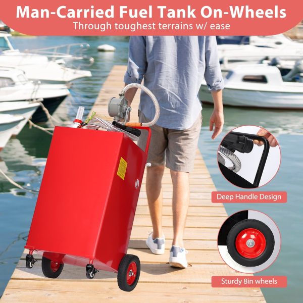 Fuel Caddy, 30 Gallon Portable Gas Storage Tank On 4 Wheels with Manual Transfer Pump, Gasoline Diesel Fuel Container with Manual Transfer Siphon Pump, for Cars, Lawn Mowers, ATVs, Boats - Image 6