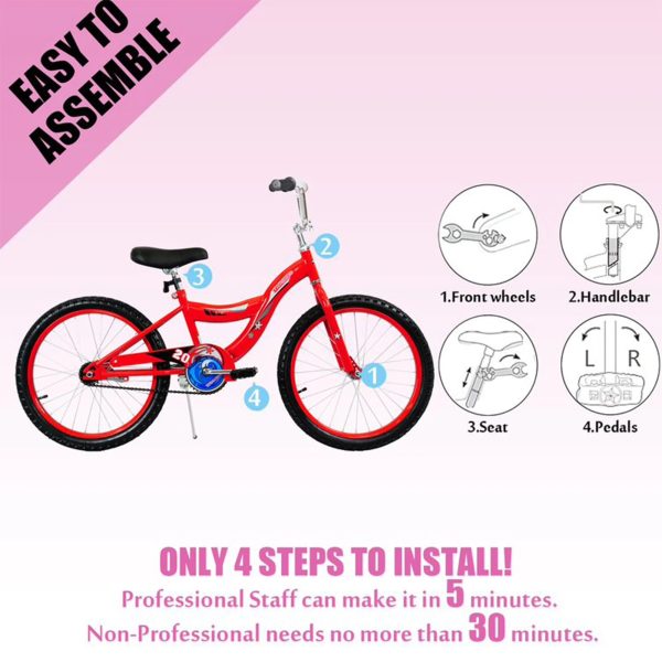 TRACER Logan 20 In Hi-Ten Steel Framed Freestyle BMX Beginners Bike, Red - Image 5