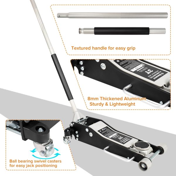 Donext 3 Ton Low Profile Racing Floor Jack - Aluminum and Steel Construction, Dual Pistons Quick Lift Pump, Lifting Range 3.54"-19.69" - Image 4