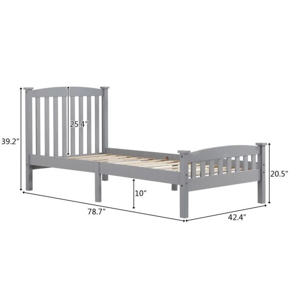 Ktaxon Vertical Wood Bed Frame for Bedroom with Headboard and Footboard Gray Twin Size - Image 2