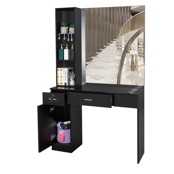 OmySalon Barber Station Wall Mount Salon Hair Styling Beauty Spa Equipment W/Mirror, 2 Drawers, 1 Storage Cabinet, 3 Open Shelves (Black) - Image 7