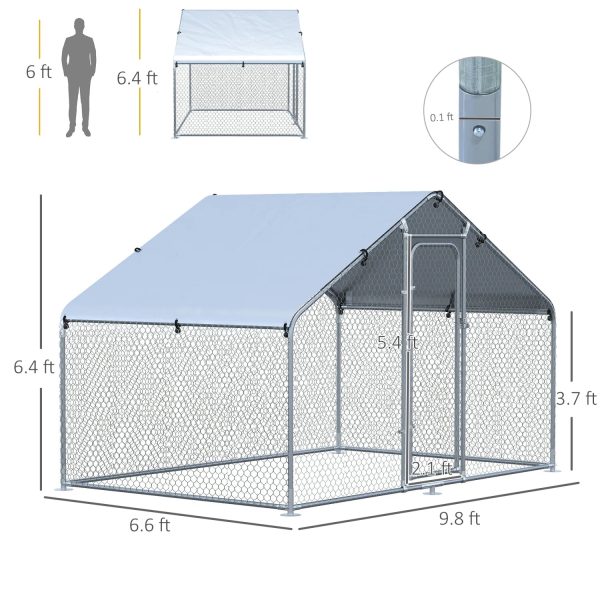 GFVCNIO PawHut Large Coop Metal Run with Waterproof and Anti-UV Cover Spire Shaped Walk-in Fence Cage Hen House for Outdoor and Yard Farm Use 1.26” Tube Diameter 9.8‘ x 6.6‘ x 6.4‘ - Image 3