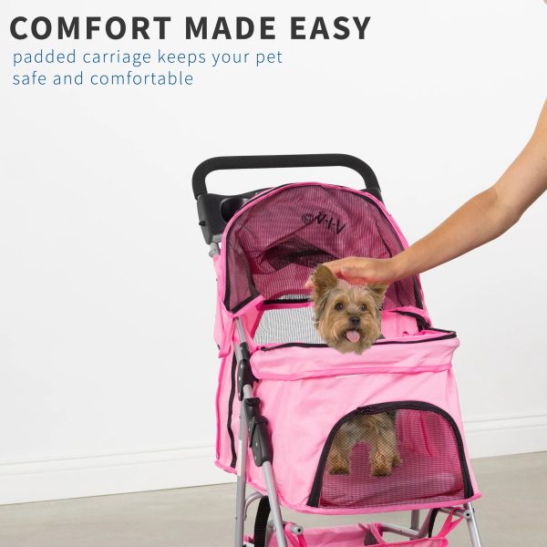 VIVO Four Wheel Pink Pet Stroller / Cat & Dog Foldable Cart - Image 4