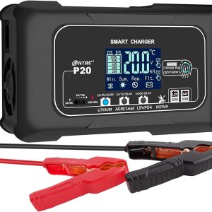 CACHOR 20-Amp Smart Battery Charger,Lithium,LiFePO4,Lead-Acid(AGM/Gel/SLA..) Car Battery Charger,Trickle Charger, Maintainer/deep Cycle Charger,12V/20A and 24V/10A,for Boat,Motorcycle,Lawn Mower,Golf