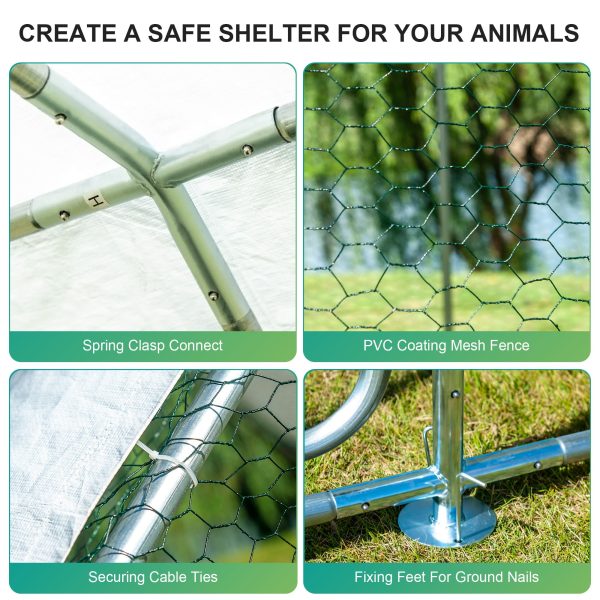 Large Metal Chicken Coop for 16 Chickens Walk-in Poultry Cage Hen Run House Rabbits Habitat Cage Spire Shaped Coop with Anti-Ultraviolet and Waterproof Cover for Outdoor Backyard Farm Use - Image 2