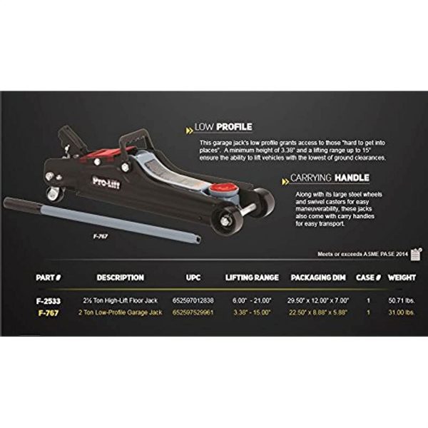Pro-Lift F-767 Grey Low Profile Floor Jack - 2 Ton Capacity - Image 4