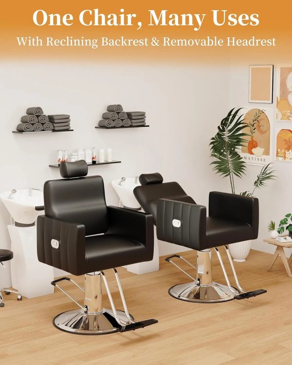 Baasha Reclining Salon Chair for Hair Stylist, Barber Chair All Purpose Styling Chair with Heavy Duty Hydraulic Pump, Reclining Barber Chair Spa Equipment - Black - Image 4
