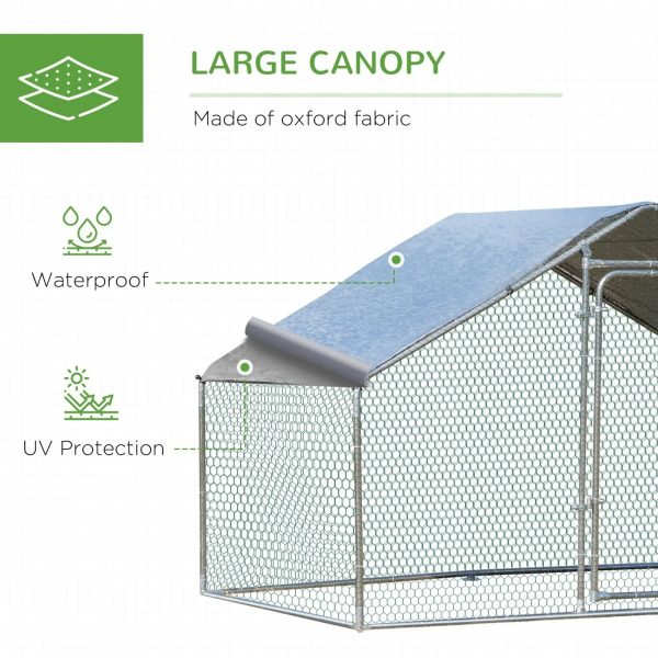 GFVCNIO PawHut Large Coop Metal Run with Waterproof and Anti-UV Cover Spire Shaped Walk-in Fence Cage Hen House for Outdoor and Yard Farm Use 1.26” Tube Diameter 9.8‘ x 6.6‘ x 6.4‘ - Image 4