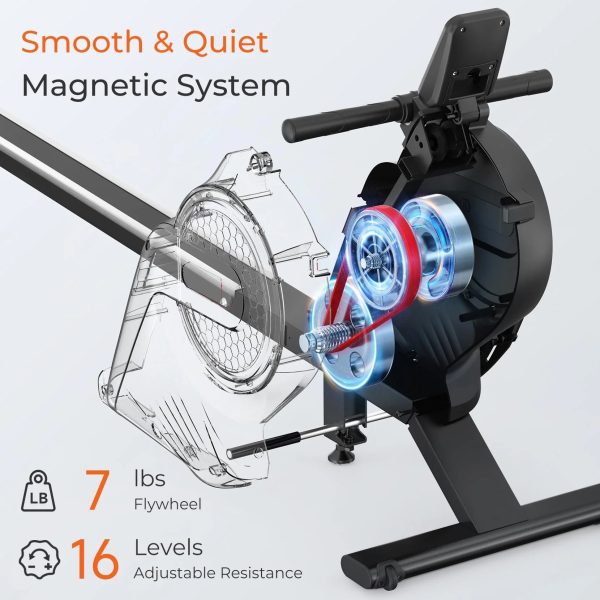 Rowing Machine, 16 Level Resistance Magnetic Rowing Machine Max 265lb Weight Capacity Row Machine Neche Resistance Magnetic with App Compatible Rower for Home Gym - Image 3