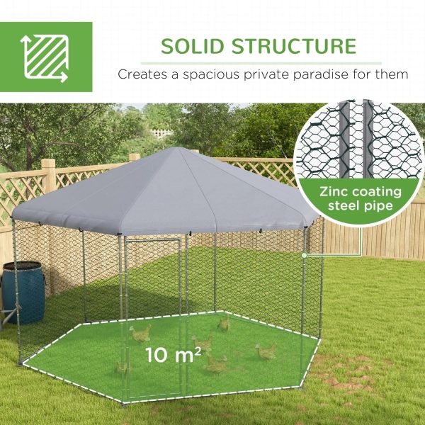 GFVCNIO PawHut Large Metal Coop Run for Ducks and Rabbits with Waterproof and Anti-UV Cover Walk-in Poultry Cage Hen House for Outdoor and Yard Farm Use 13‘ x 11.4‘ x 8.6‘ - Image 6