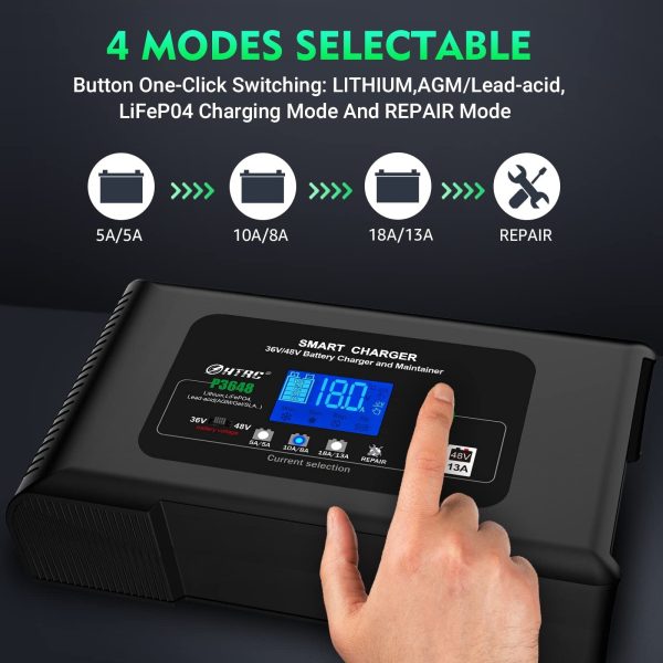 Car Battery Charger 18 Amp Automatic Smart Charger, 36V/18A 48V/13A, for Lead Acid (AGM/Gel/SLA)/LiFePO4 Trickle Charger, Pulse Repair Car Battery Charger, Deep Cycle Battery Charger - Image 3