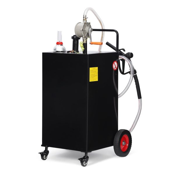 Fuel Caddy, 30 Gallon Portable Gas Storage Tank On 4 Wheels with Manual Transfer Pump, Gasoline Diesel Fuel Container with Manual Transfer Siphon Pump, for Cars, Lawn Mowers, ATVs, Boats
