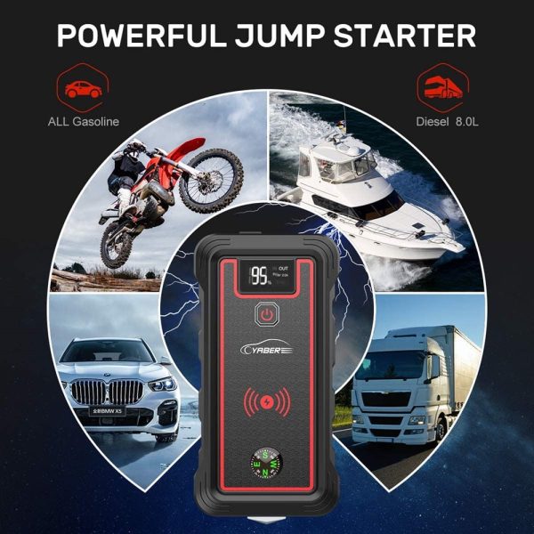 Car Jump Starter 4000A 23800mAh Auto Booster(All Gas or 8.0L Diesel) Wireless Charger YABER - Image 7