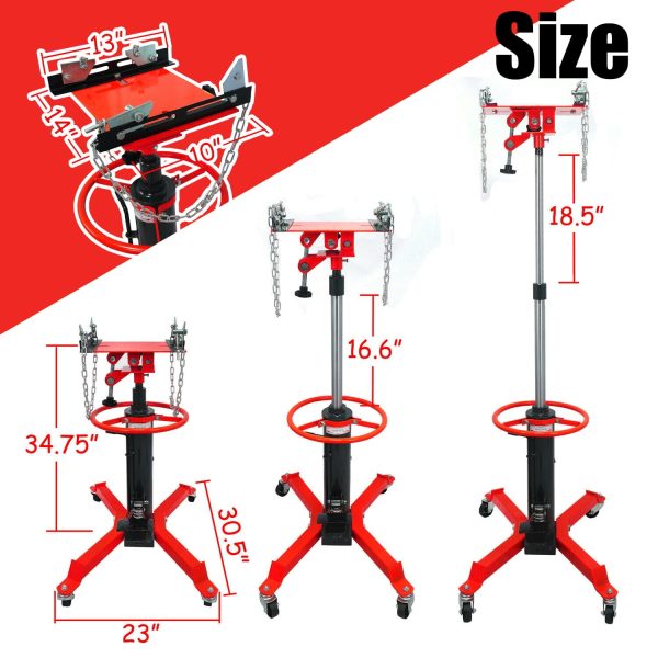 Jacgood Hydraulic Transmission Jack with 360°Swivel Wheels Lift Hoist,1660 LBS 2 Stage,Red - Image 2