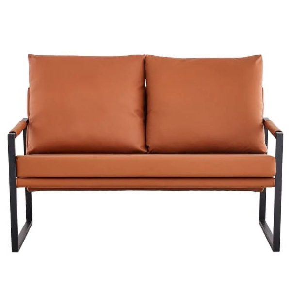 GVJMTKP Modern Two-Seater Sofa Chair with 2 Pillows - PU Leather High-Density Foam Black Coated Metal Frame.BrownSF-D008-BR - Image 18